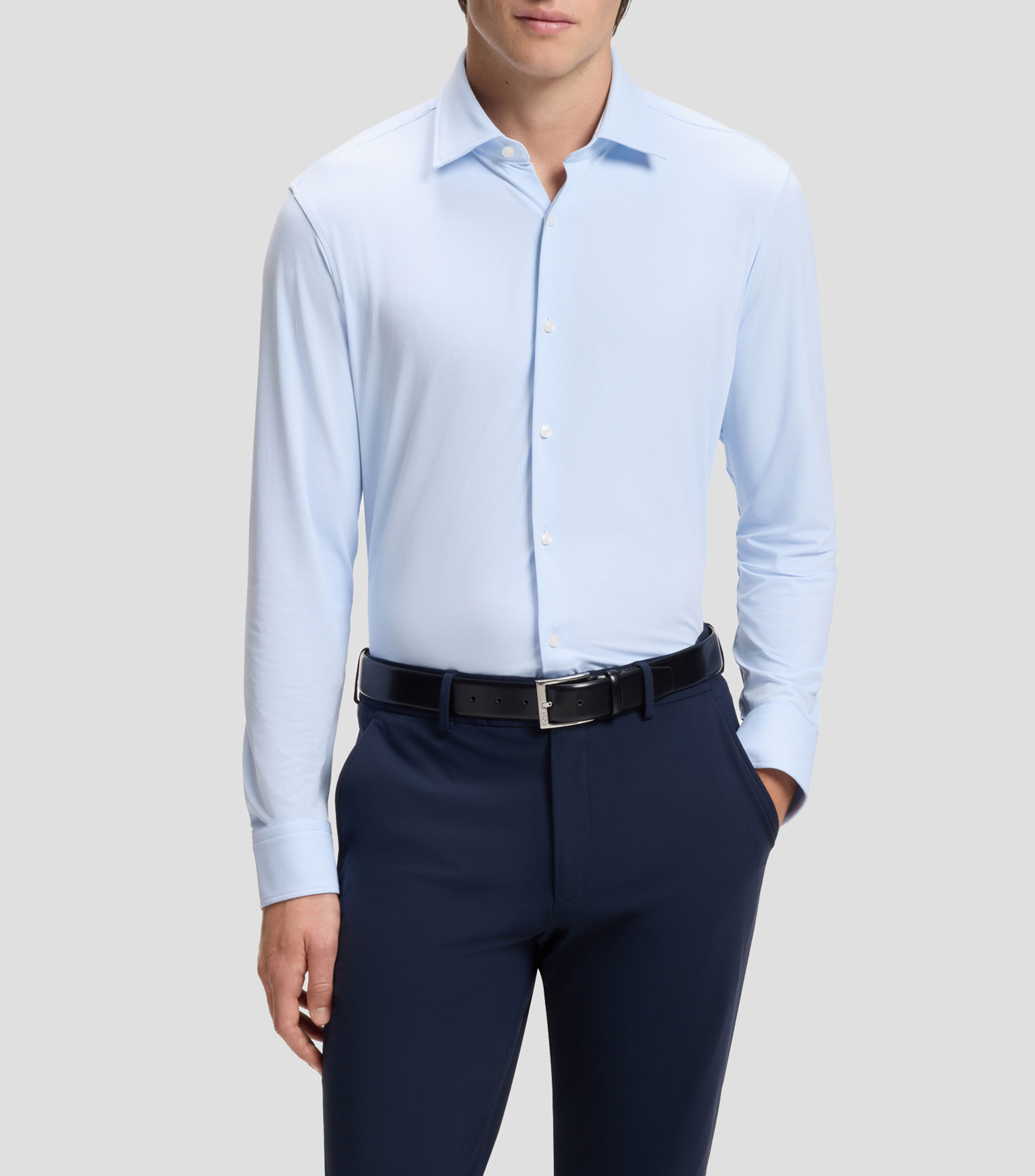 Camisa business regular fit en jersey elástico Hombre